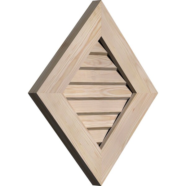 Ekena Millwork Diamond Gable Vent Unfinished, Non-Functional, Pine Gable Vent w/ Decorative Face Frame, 14"W x 14"H - GVWDI14X1402SDUPI