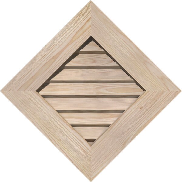 Ekena Millwork Diamond Gable Vent Unfinished, Non-Functional, Pine Gable Vent w/ Decorative Face Frame, 14"W x 14"H - GVWDI14X1402SDUPI