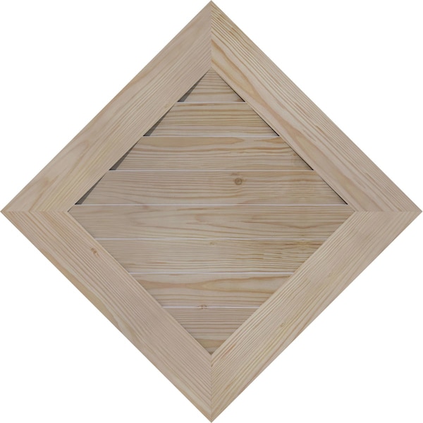 Ekena Millwork Diamond Gable Vent Unfinished, Non-Functional, Pine Gable Vent w/ Decorative Face Frame, 14"W x 14"H - GVWDI14X1402SDUPI