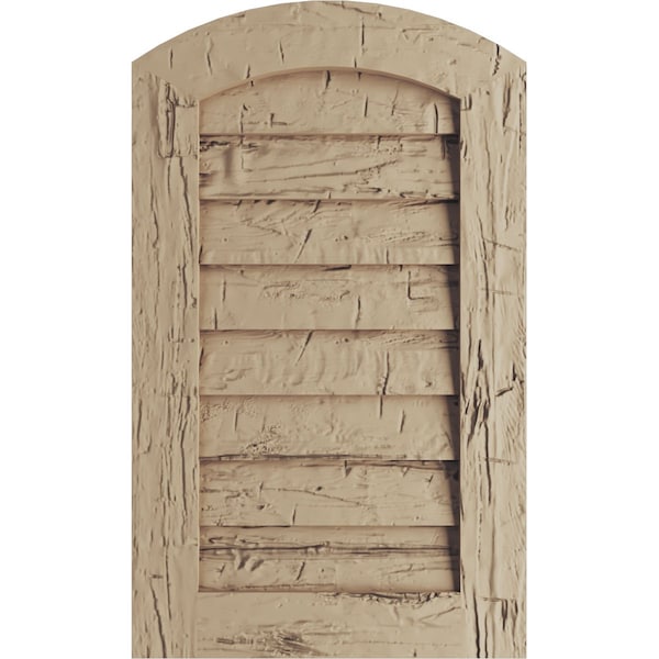 Ekena Millwork Timberthane Hand Hewn Arch Top Faux Wood Non-Functional Gable Vent, Primed Tan, 24"W x 36"H - GVURAR24X36DHHPR