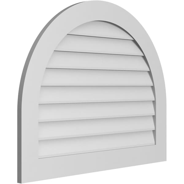 Ekena Millwork Round Top Surface Mount PVC Gable Vent: Non-Functional, w/ 3-1/2"W x 1"P Standard Frame, 38"W x 30"H - GVPRT38X3001SN