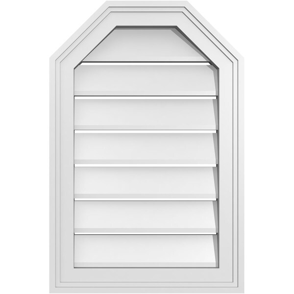 Ekena Millwork Octagonal Top Surface Mount PVC Gable Vent w/ 2"W x 1-1/2"P Brickmould Frame, 16"W x 24"H - GVPOT16X2402SF