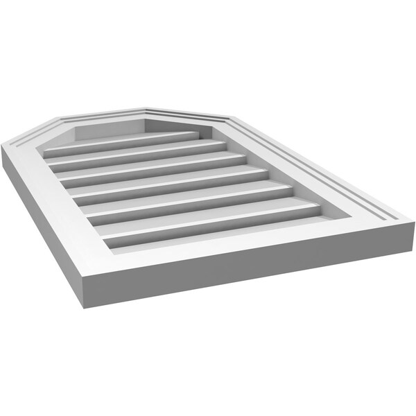 Ekena Millwork Octagonal Top Surface Mount PVC Gable Vent w/ 2"W x 1-1/2"P Brickmould Frame, 16"W x 24"H - GVPOT16X2402SF