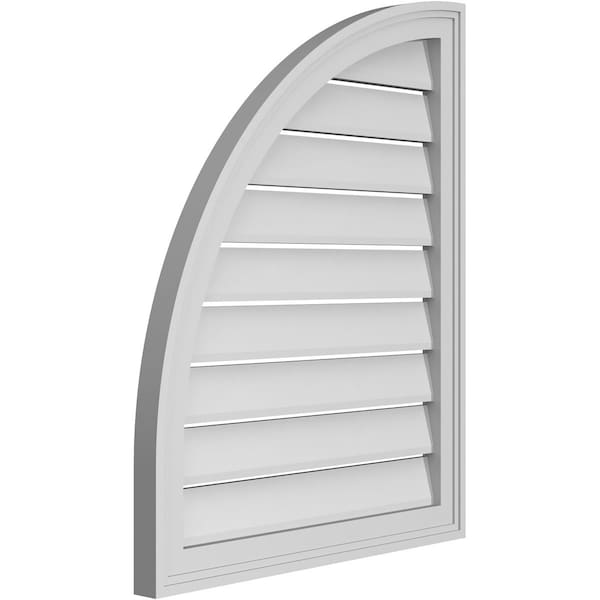 Ekena Millwork Quarter Round Top Left Surface Mount PVC Gable Vent w/ 2"W x 1-1/2"P Brickmould Frame, 24"W x 30"H - GVPQL24X3002SF
