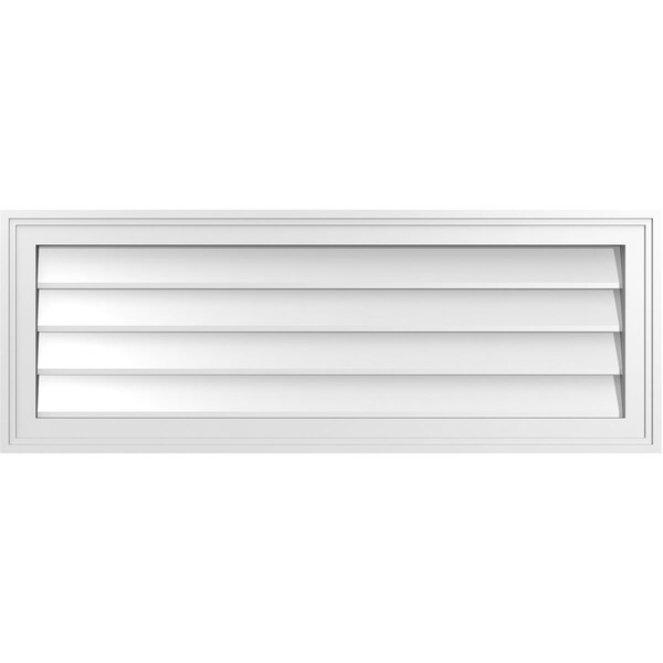 Ekena Millwork Vertical Surface Mount PVC Gable Vnt: Non-Functional, w/2"W x 1-1/2"H, Brickmould Frame, 38"W x 14"H - GVPVE38X1402SN