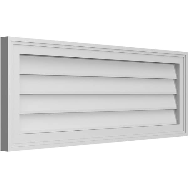 Ekena Millwork Vertical Surface Mount PVC Gable Vnt: Non-Functional, w/2"W x 1-1/2"H, Brickmould Frame, 38"W x 14"H - GVPVE38X1402SN