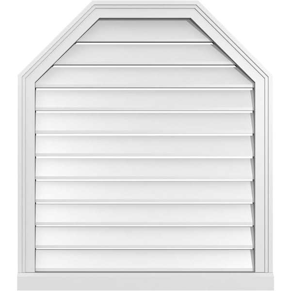 Ekena Millwork Octagonal Top Surface Mount PVC Gable Vent w/ 2"W x 2"P Brickmould Sill Frame, 30"W x 34"H - GVPOT30X3403SF