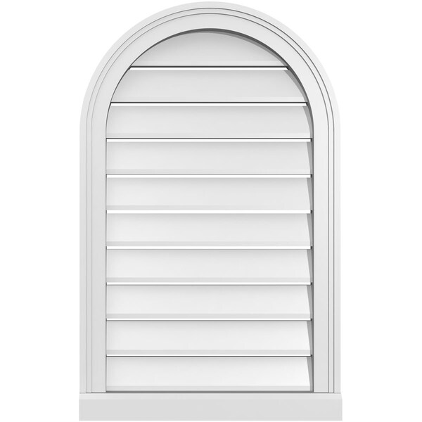 Ekena Millwork Round Top Surface Mount PVC Gable Vent: Functional, w/ 2"W x 2"P Brickmould Sill Frame, 20"W x 32"H - GVPRT20X3203SF