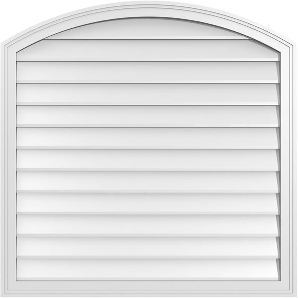 Ekena Millwork Arch Top Surface Mount PVC Gable Vent: Functional, w/ 2"W x 1-1/2"P Brickmould Frame, 38"W x 38"H - GVPAR38X3802SF