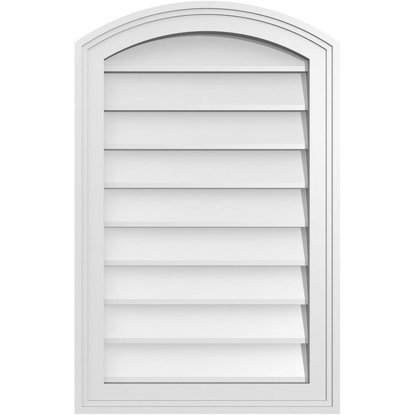 Ekena Millwork Arch Top Surface Mount PVC Gable Vent: Functional, w/ 2"W x 1-1/2"P Brickmould Frame, 18"W x 28"H - GVPAR18X2802SF