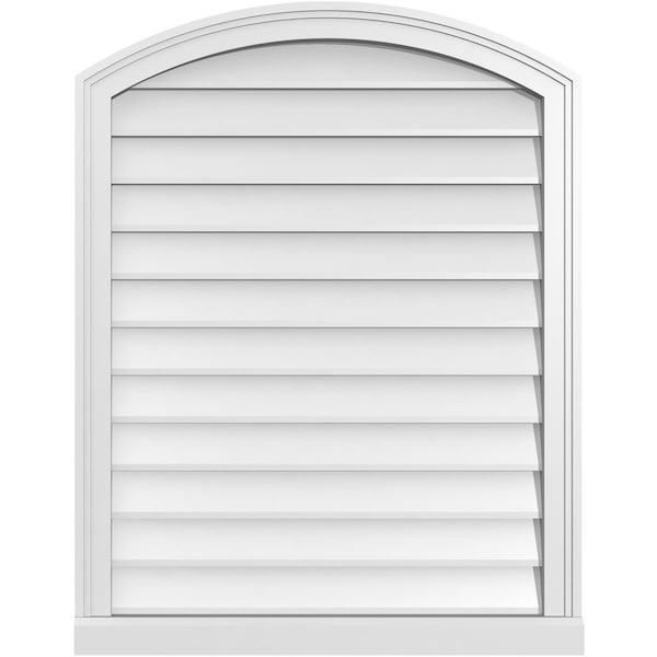 Ekena Millwork Arch Top Surface Mount PVC Gable Vent: Functional, w/ 2"W x 2"P Brickmould Sill Frame, 28"W x 36"H - GVPAR28X3603SF