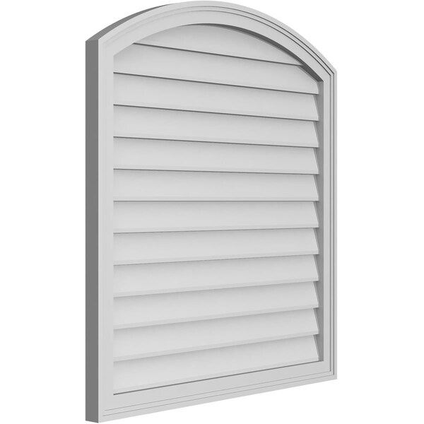 Ekena Millwork Arch Top Surface Mount PVC Gable Vent: Functional, w/ 2"W x 1-1/2"P Brickmould Frame, 34"W x 36"H - GVPAR34X3602SF