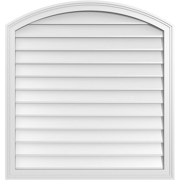 Ekena Millwork Arch Top Surface Mount PVC Gable Vent: Functional, w/ 2"W x 1-1/2"P Brickmould Frame, 34"W x 36"H - GVPAR34X3602SF