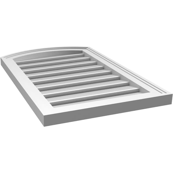 Ekena Millwork Arch Top Surface Mount PVC Gable Vent: Non-Functional, w/2"W x 1-1/2"P Brickmould Frame, 18"W x 26"H - GVPAR18X2602SN