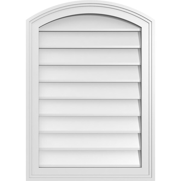 Ekena Millwork Arch Top Surface Mount PVC Gable Vent: Functional, w/ 2"W x 1-1/2"P Brickmould Frame, 20"W x 28"H - GVPAR20X2802SF