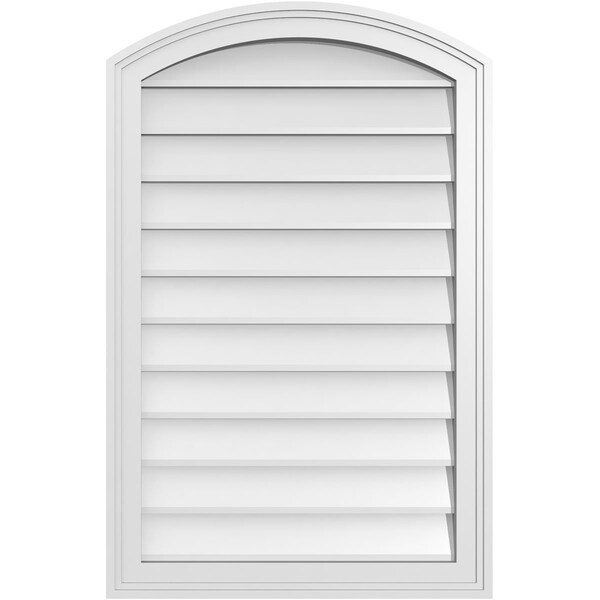 Ekena Millwork Arch Top Surface Mount PVC Gable Vent: Functional, w/ 2"W x 1-1/2"P Brickmould Frame, 22"W x 34"H - GVPAR22X3402SF