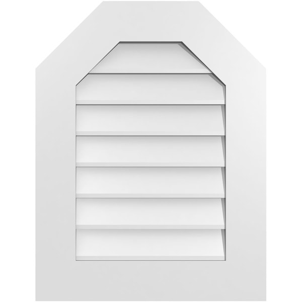 Ekena Millwork Octagonal Top Surface Mount PVC Gable Vent w/ 3-1/2"W x 1"P Standard Frame, 20"W x 26"H - GVPOT20X2601SN