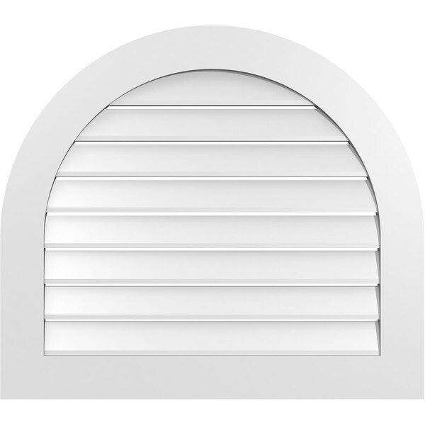 Ekena Millwork Round Top Surface Mount PVC Gable Vent: Functional, w/ 3-1/2"W x 1"P Standard Frame, 34"W x 30"H - GVPRT34X3001SF
