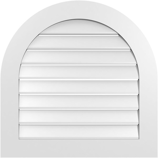 Ekena Millwork Round Top Surface Mount PVC Gable Vent: Functional, w/ 3-1/2"W x 1"P Standard Frame, 30"W x 30"H - GVPRT30X3001SF