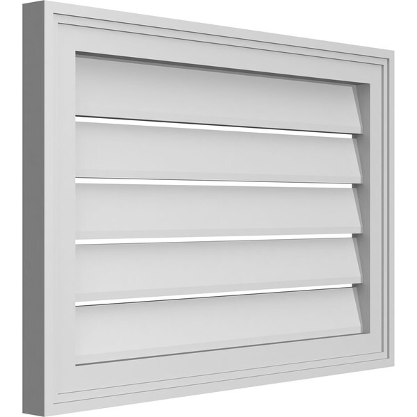 Ekena Millwork Vertical Surface Mount PVC Gable Vent: Functional, w/ 2"W x 1-1/2"P Brickmould Frame, 26"W x 18"H - GVPVE26X1802SF