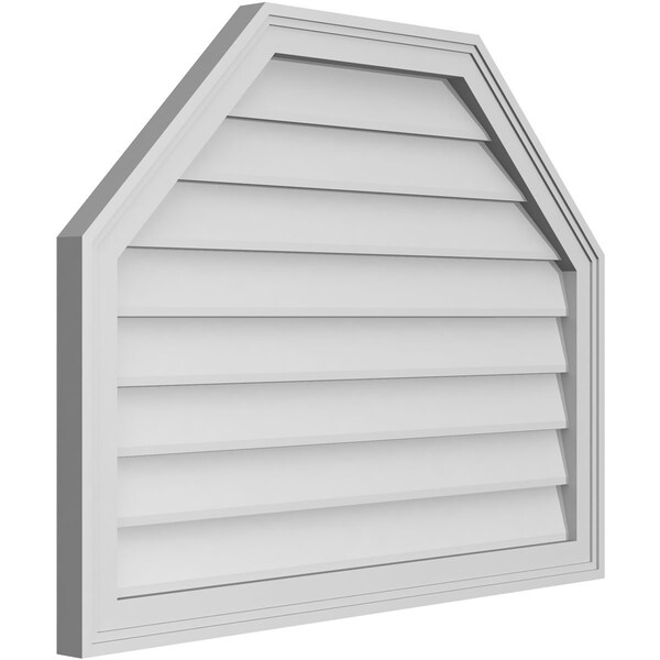 Ekena Millwork Octagonal Top Surface Mount PVC Gable Vent w/ 2"W x 1-1/2"P Brickmould Frame, 34"W x 26"H - GVPOT34X2602SN