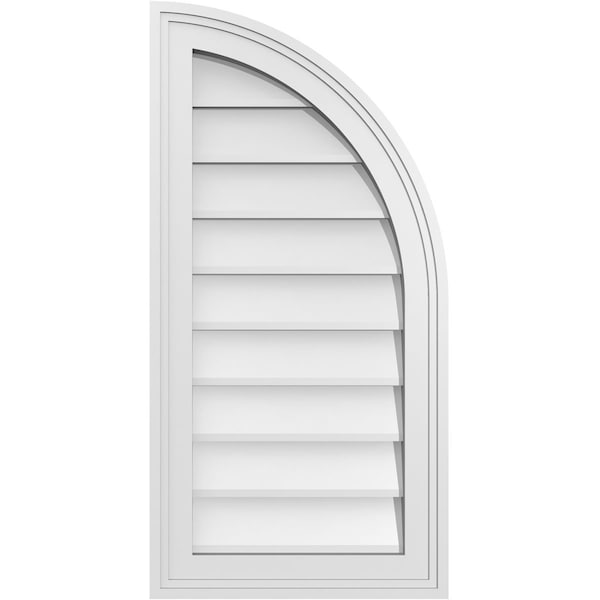 Ekena Millwork Quarter Round Top Right Surface Mount PVC Gable Vent w/ 2"W x 1-1/2"P Brickmould Frame, 14"W x 28"H - GVPQR14X2802SN