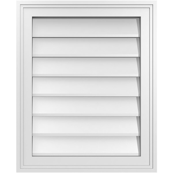 Ekena Millwork Vertical Surface Mount PVC Gable Vnt: Non-Functional, w/2"W x 1-1/2"H, Brickmould Frame, 18"W x 22"H - GVPVE18X2202SN