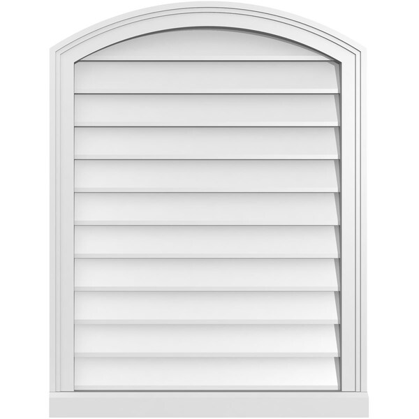 Ekena Millwork Arch Top Surface Mount PVC Gable Vent: Functional, w/ 2"W x 2"P Brickmould Sill Frame, 26"W x 34"H - GVPAR26X3403SF
