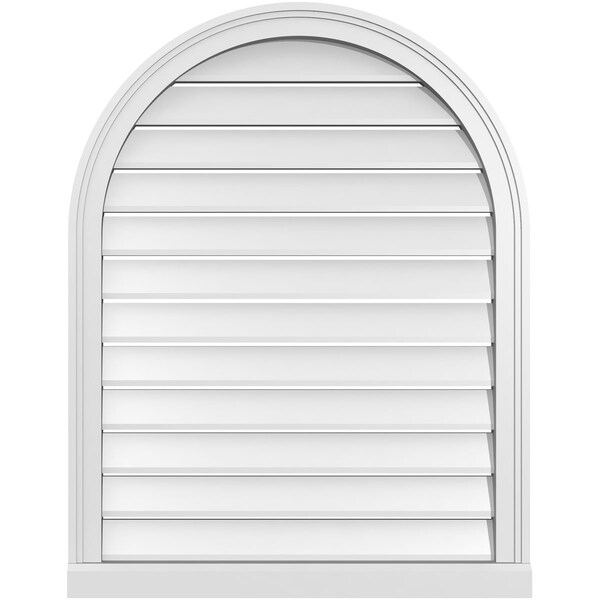 Ekena Millwork Round Top Surface Mount PVC Gable Vent: Functional, w/ 2"W x 2"P Brickmould Sill Frame, 28"W x 36"H - GVPRT28X3603SF