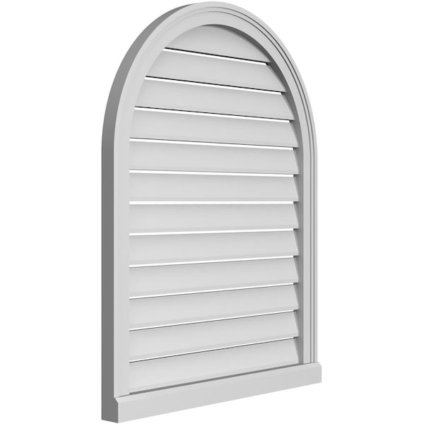 Ekena Millwork Round Top Surface Mount PVC Gable Vent: Functional, w/ 2"W x 2"P Brickmould Sill Frame, 28"W x 36"H - GVPRT28X3603SF
