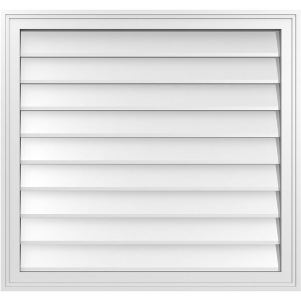 Ekena Millwork Vertical Surface Mount PVC Gable Vnt: Non-Functional, w/2"W x 1-1/2"H, Brickmould Frame, 32"W x 30"H - GVPVE32X3002SN