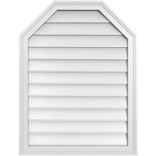 Ekena Millwork Octagonal Top Surface Mount PVC Gable Vent w/ 2"W x 1-1/2"P Brickmould Frame, 26"W x 34"H - GVPOT26X3402SN