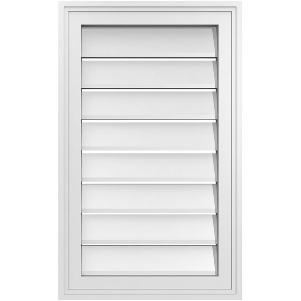 Ekena Millwork Vertical Surface Mount PVC Gable Vent: Functional, w/ 2"W x 1-1/2"P Brickmould Frame, 16"W x 26"H - GVPVE16X2602SF