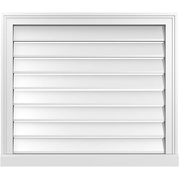 Ekena Millwork Vertical Surface Mount PVC Gable Vent: Functional, w/ 2"W x 2"P Brickmould Sill Frame, 30"W x 26"H - GVPVE30X2603SF