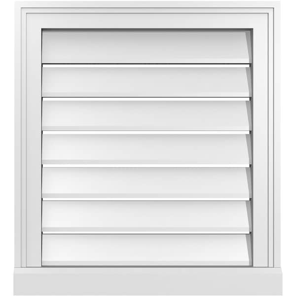 Ekena Millwork Vertical Surface Mount PVC Gable Vent: Functional, w/ 2"W x 2"P Brickmould Sill Frame, 20"W x 22"H - GVPVE20X2203SF