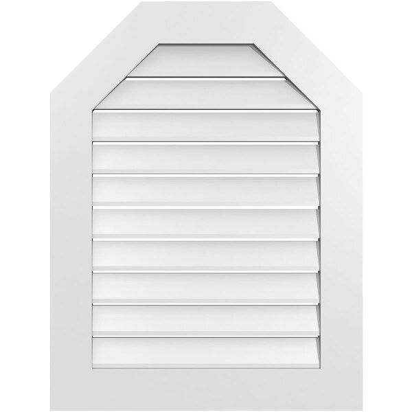 Ekena Millwork Octagonal Top Surface Mount PVC Gable Vent: Functional, w/ 3-1/2"W x 1"P Standard Frame, 26"W x 34"H - GVPOT26X3401SF