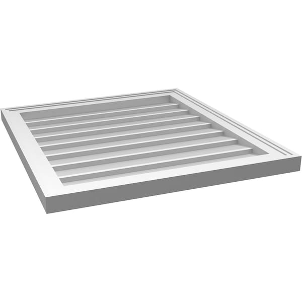 Ekena Millwork Vertical Surface Mount PVC Gable Vnt: Non-Functional, w/2"W x 1-1/2"H, Brickmould Frame, 24"W x 26"H - GVPVE24X2602SN
