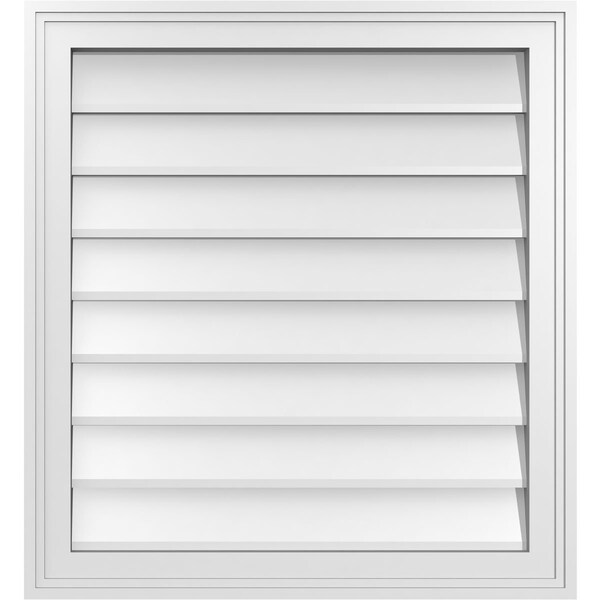 Ekena Millwork Vertical Surface Mount PVC Gable Vnt: Non-Functional, w/2"W x 1-1/2"H, Brickmould Frame, 24"W x 26"H - GVPVE24X2602SN