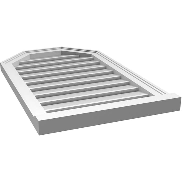 Ekena Millwork Octagonal Top Surface Mount PVC Gable Vent w/ 2"W x 2"P Brickmould Sill Frame, 20"W x 32"H - GVPOT20X3203SF