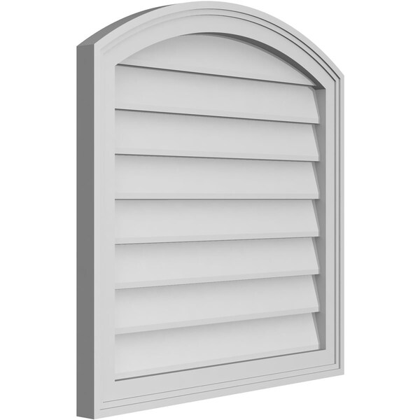 Ekena Millwork Arch Top Surface Mount PVC Gable Vent: Functional, w/ 2"W x 1-1/2"P Brickmould Frame, 26"W x 26"H - GVPAR26X2602SF