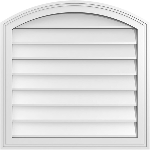 Ekena Millwork Arch Top Surface Mount PVC Gable Vent: Functional, w/ 2"W x 1-1/2"P Brickmould Frame, 26"W x 26"H - GVPAR26X2602SF