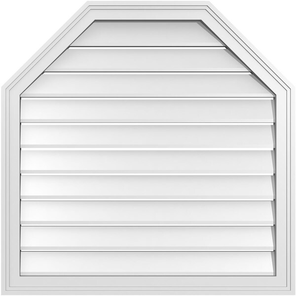 Ekena Millwork Octagonal Top Surface Mount PVC Gable Vent w/ 2"W x 1-1/2"P Brickmould Frame, 32"W x 32"H - GVPOT32X3202SF