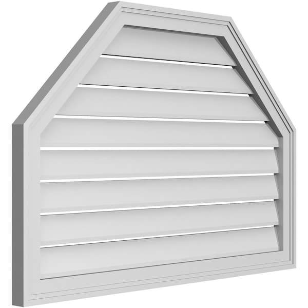 Ekena Millwork Octagonal Top Surface Mount PVC Gable Vent w/ 2"W x 1-1/2"P Brickmould Frame, 38"W x 26"H - GVPOT38X2602SF