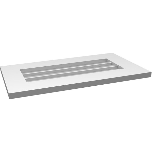 Ekena Millwork Vertical Surface Mount PVC Gable Vent: Non-Functional, w/ 3-1/2"W x 1"P Standard Frame, 26"W x 14"H - GVPVE26X1401SN