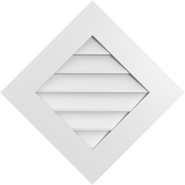 Ekena Millwork Diamond Surface Mount PVC Gable Vent: Functional, w/ 3-1/2"W x 1"P Standard Frame, 26"W x 26"H - GVPDI26X2601SF