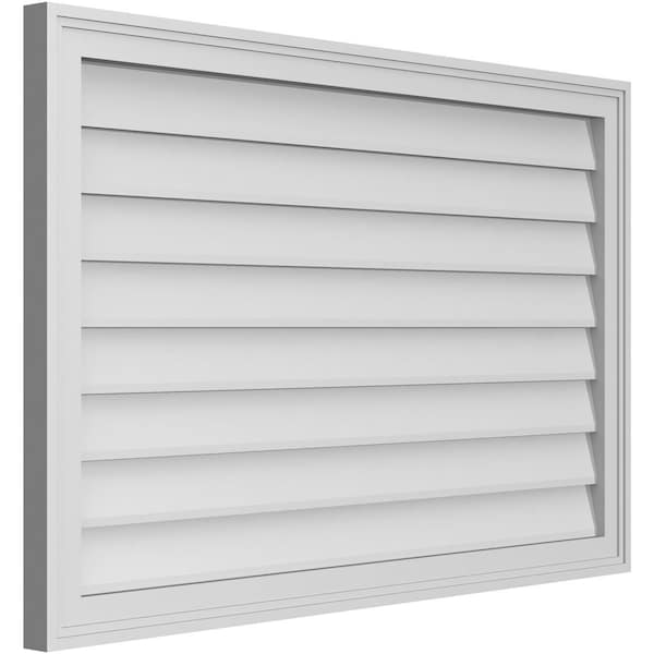 Ekena Millwork Vertical Surface Mount PVC Gable Vnt: Non-Functional, w/2"W x 1-1/2"H, Brickmould Frame, 40"W x 26"H - GVPVE40X2602SN