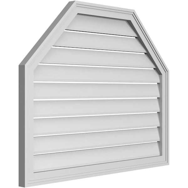 Ekena Millwork Octagonal Top Surface Mount PVC Gable Vent w/ 2"W x 1-1/2"P Brickmould Frame, 38"W x 30"H - GVPOT38X3002SF