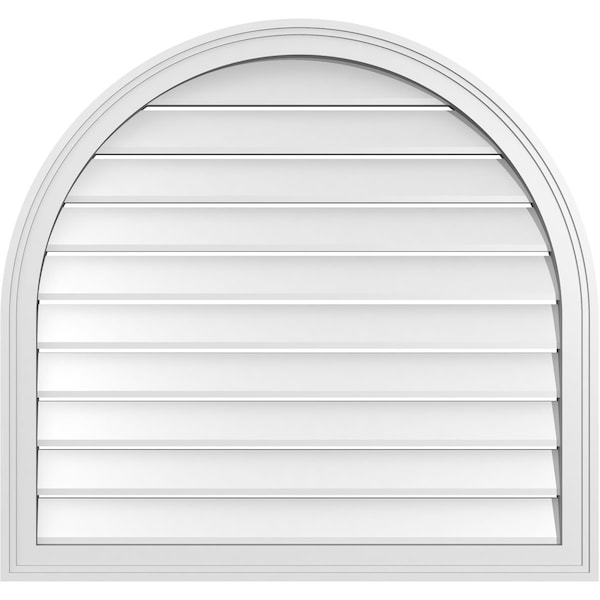 Ekena Millwork Round Top Surface Mount PVC Gable Vent: Functional, w/ 2"W x 1-1/2"P Brickmould Frame, 34"W x 32"H - GVPRT34X3202SF