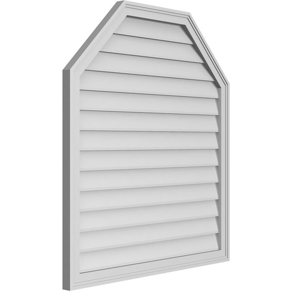 Ekena Millwork Octagonal Top Surface Mount PVC Gable Vent w/ 2"W x 1-1/2"P Brickmould Frame, 36"W x 40"H - GVPOT36X4002SN