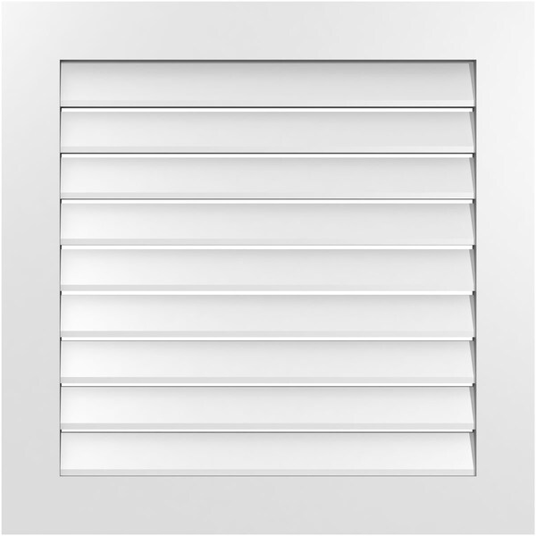 Ekena Millwork Vertical Surface Mount PVC Gable Vent: Functional, w/ 3-1/2"W x 1"P Standard Frame, 32"W x 32"H - GVPVE32X3201SF